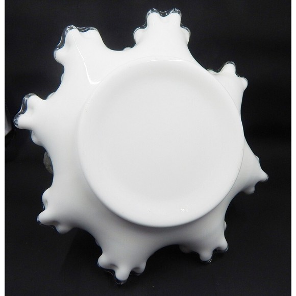 Fenton Silver Crest Milk Glass Basket Ruffled Handle White Clear - Picture 8 of 10